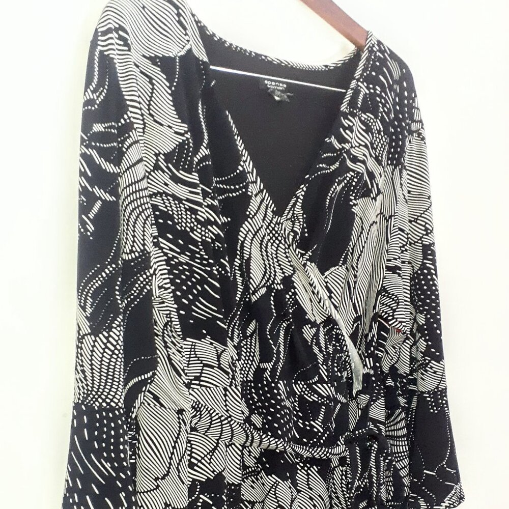 Spense Women's Size 20 Bell Sleeve Wrap Dress Plus Size Floral Black Lined